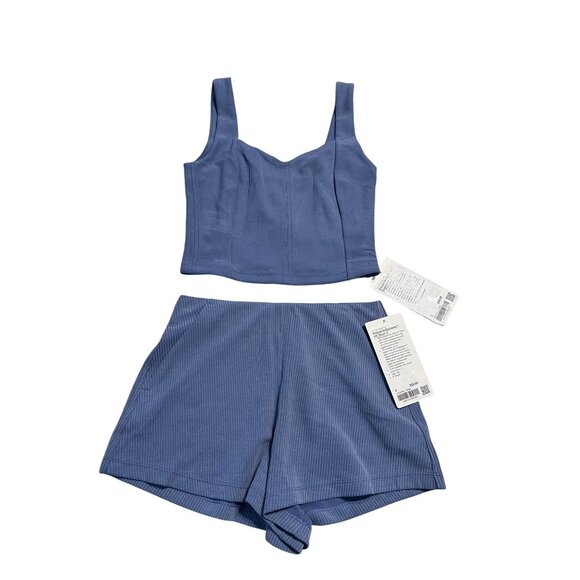 Lululemon Ribbed Softstreme Tank & Shorts Set Oasis Blue Size S Relaxed Fit - Picture 2 of 6
